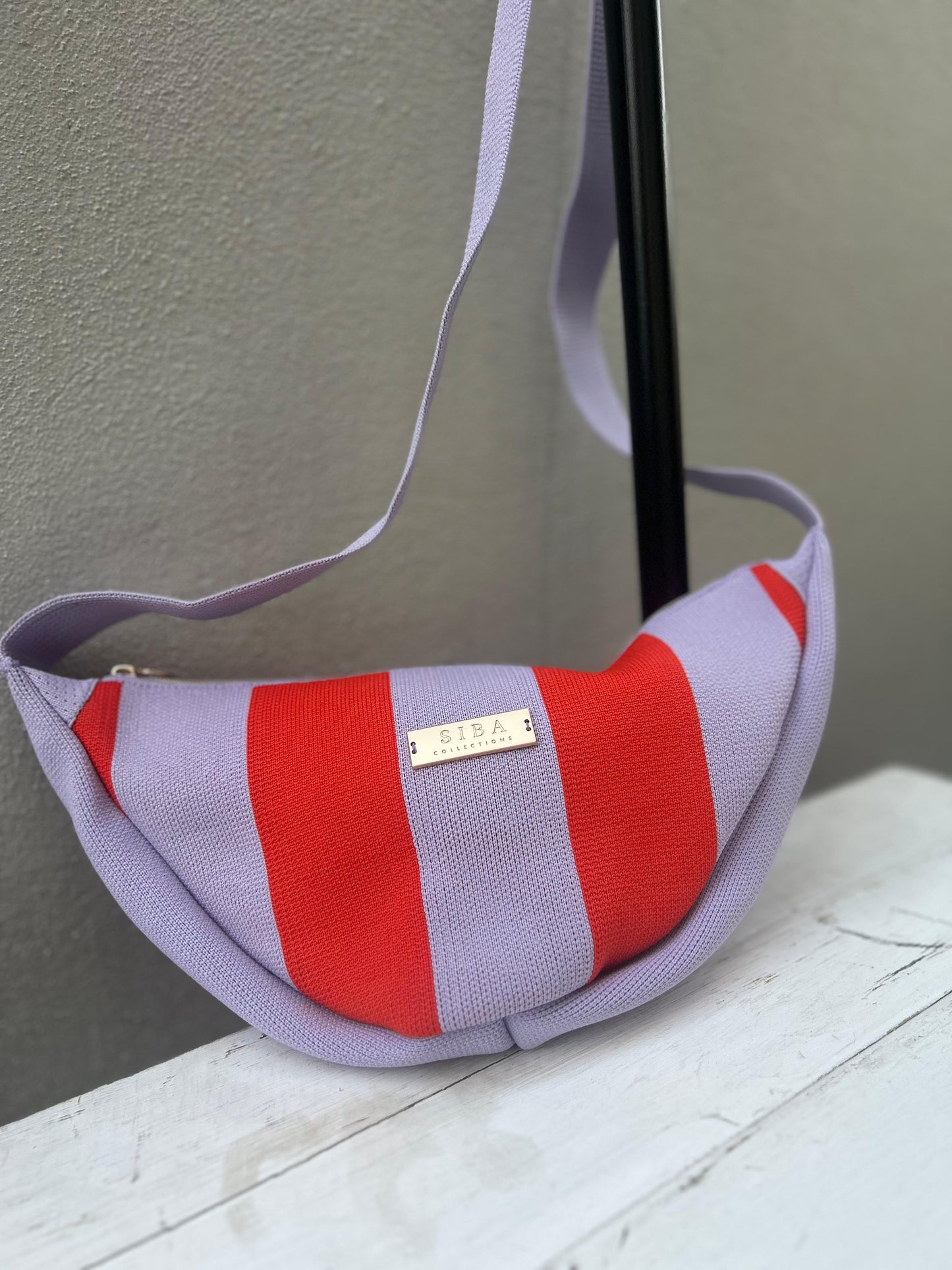 SIBA Bold Stripe Shoulder Bag – Lilac & Red