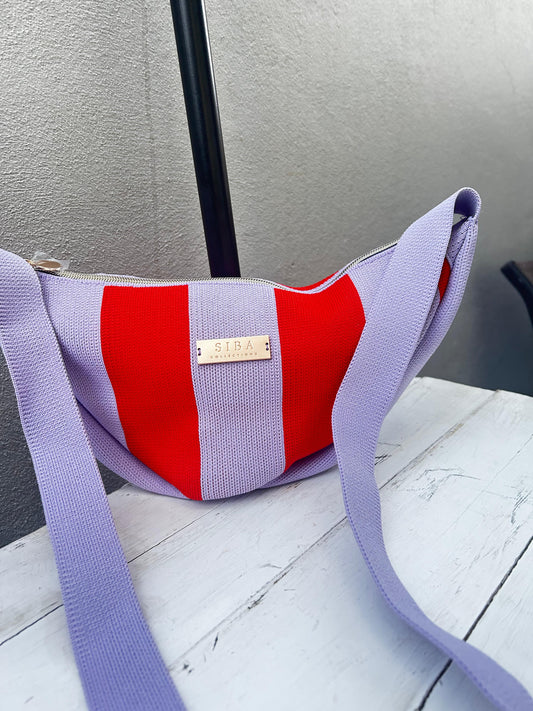 SIBA Bold Stripe Shoulder Bag – Lilac & Red