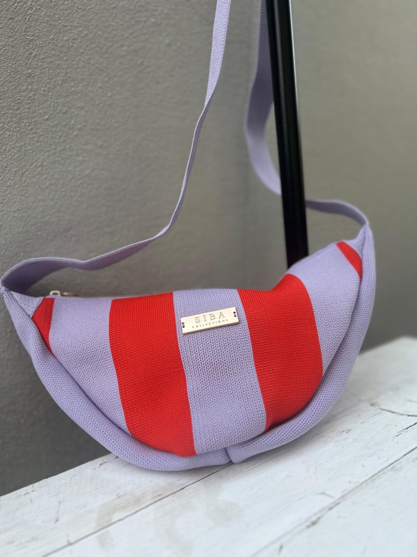 SIBA Bold Stripe Shoulder Bag – Lilac & Red