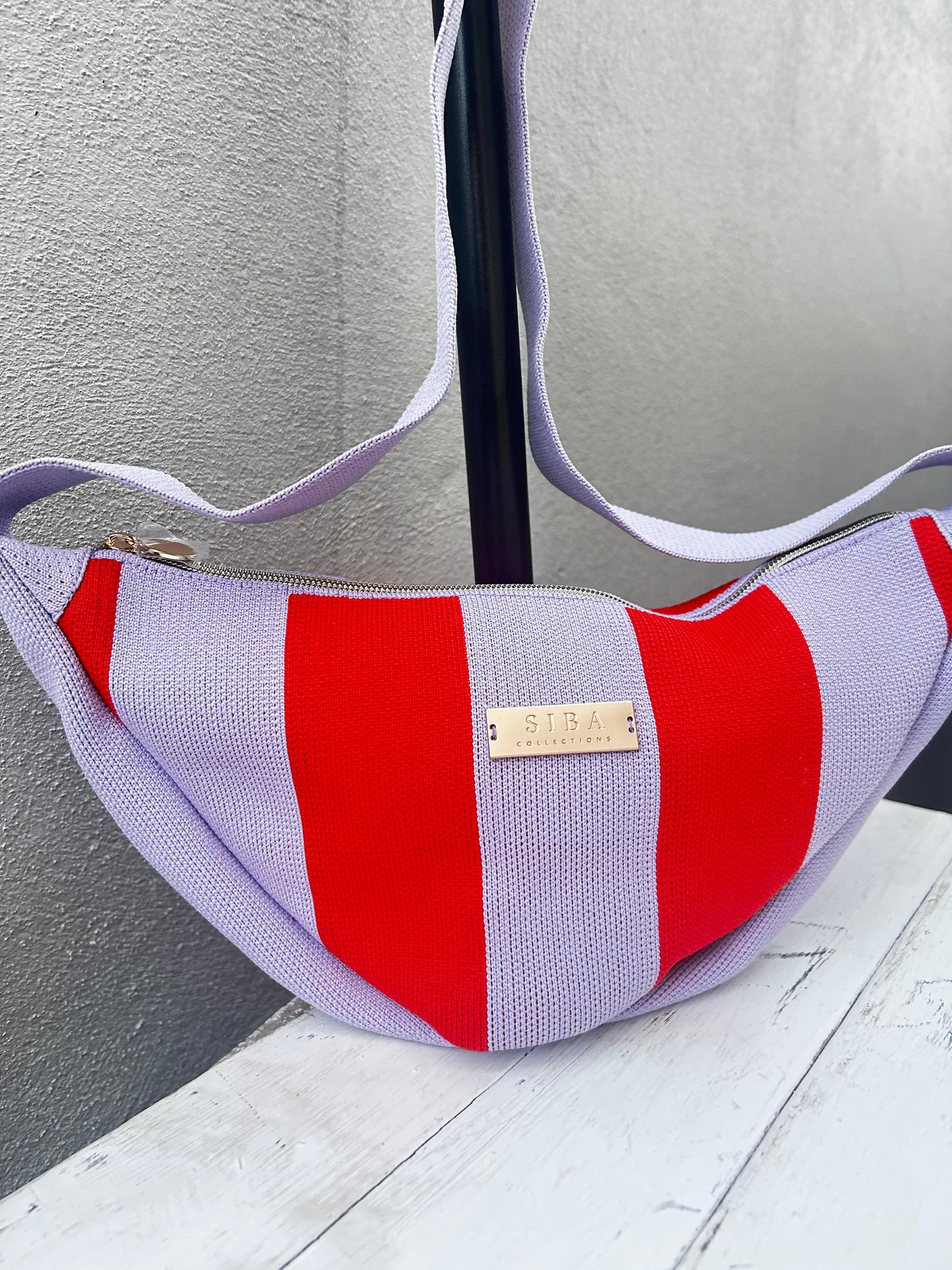 SIBA Bold Stripe Shoulder Bag – Lilac & Red