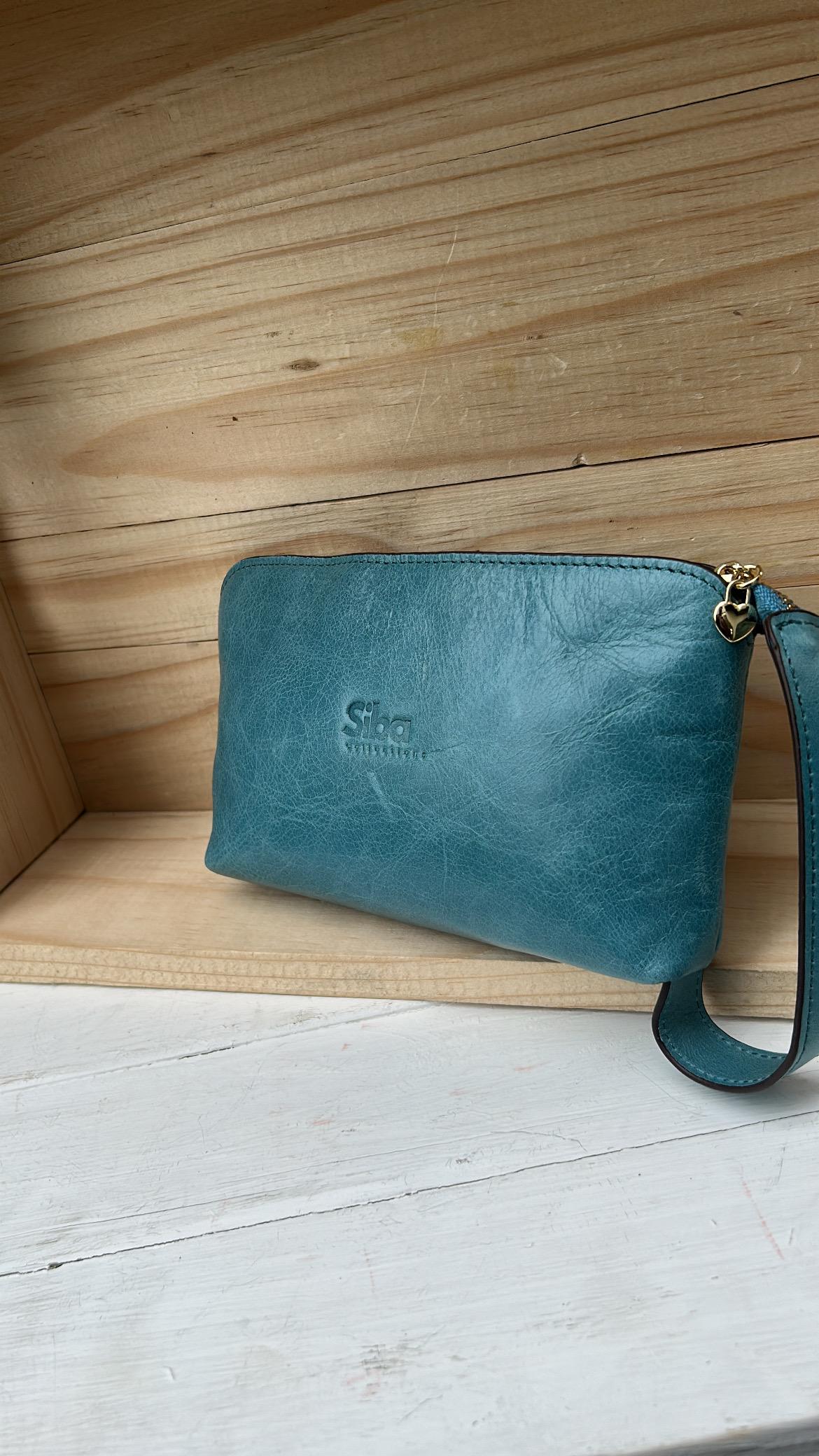 Siba Collections Leather Wristlet Pouch (Black/Teal)